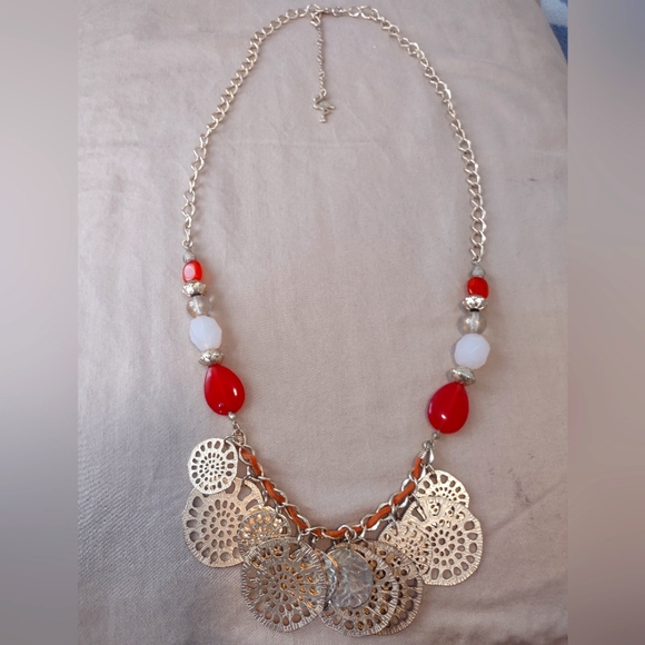 Gold and Coral Statement Necklace - Picture 1 of 4